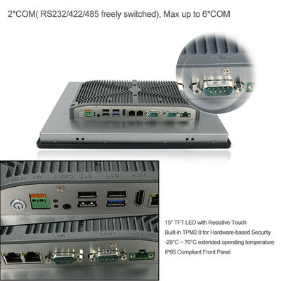 Soporte del panel PC del panel de 15 pulgadas, PC industrial Fanless del panel del cuadrado TPM2.0