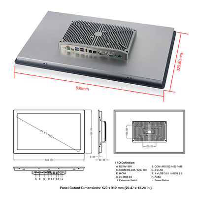 PC integrada Fanless resistente 21,5&quot; de la pantalla táctil ordenadores del panel de FHD LED I7