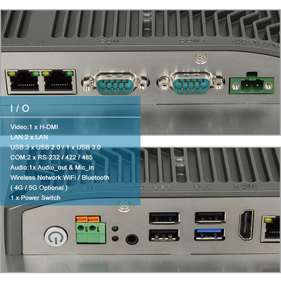 16/9 ordenador industrial Fanless rugoso de la base de la PC del panel táctil de FHD HMI I3 con 2COM